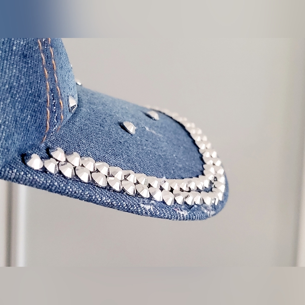 Denim Butterfly Rhinestone Baseball Hat, Adjustable - Picture 9 of 14
